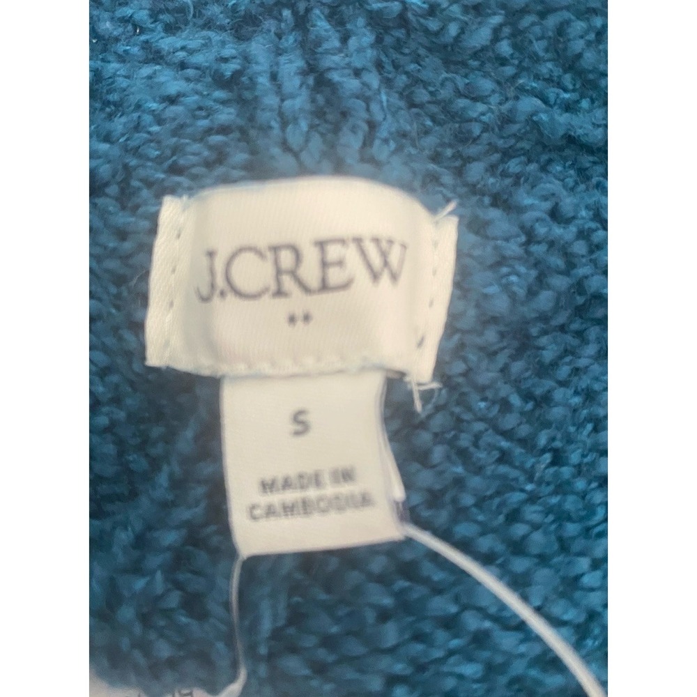 J.Crew Factory Cable Mockneck Sweater Peacock Blue Cotton Blend Size S NWT - Picture 3 of 5